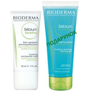 Набор Bioderma (Средство Sebium Sensitive 30 мл + Гель очищающий Sebium 100 мл в Подарок)