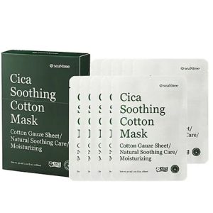 SEANTREE CICA SOOTHING COTTON MASK 1PACK (10PCS), Успокаивающая хлопковая маска CICA  1упаковка (10лист)