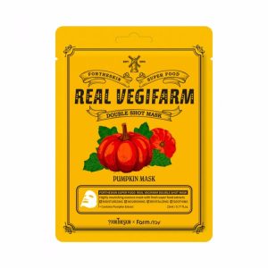 FORTHESKIN SUPER FOOD REAL VEGIFARM DOUBLE SHOT MASK PUMPKIN (10ea), Питательная противоотечная маска для лица с экстрактом тыквы (10шт)