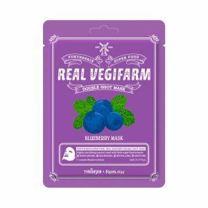 FORTHESKIN SUPER FOOD REAL VEGIFARM DOUBLE SHOT MASK BLUEBERRY (10ea), Питательная маска для интенсивного увлажнения с экстрактом черники (10шт)
