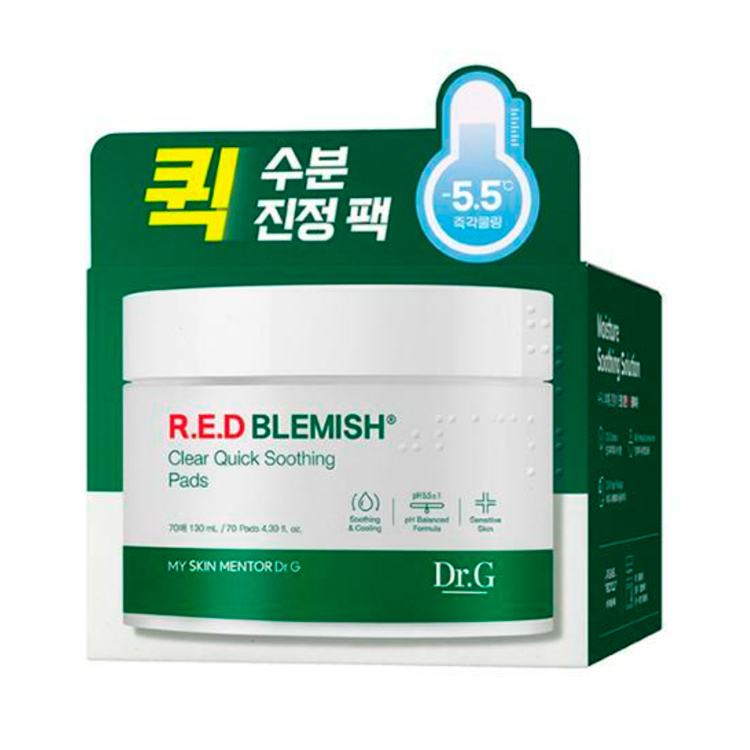 DR.G RED BLEMISH CLEAR QUICK SOOTHING PADS (70pads), Локальные маски с успокаивающим действием (70 подушечек)
