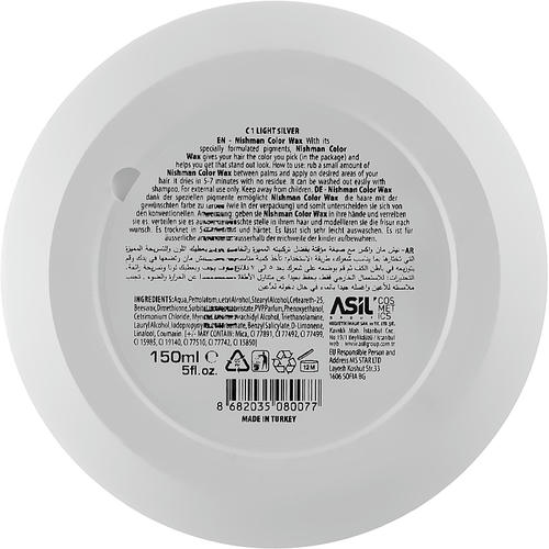 Nishman C1 Light Silver Hair Premium Coloring Wax, Тонирующий крем-воск на водной основе сильной фиксации, 150ml — изображение 2