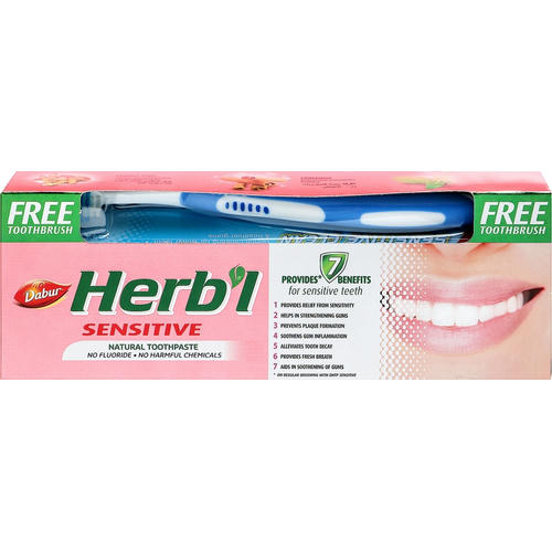 Набор "Sensitive", голубая, Dabur Herb`l (toothbrush/1шт + toothpaste/150g)