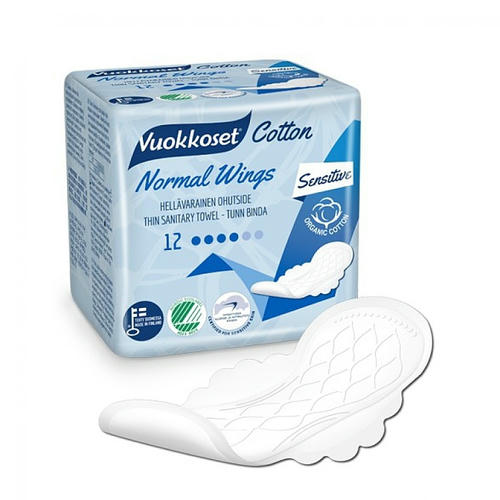 Vuokkoset Cotton Normal Wings Sensitive, Гигиенические прокладки, 12шт