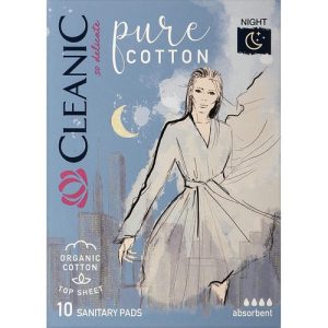 Cleanic Naturals Pure Cotton Night Sanitary Pads, Прокладки ночные "Чистый хлопок", 10 шт.