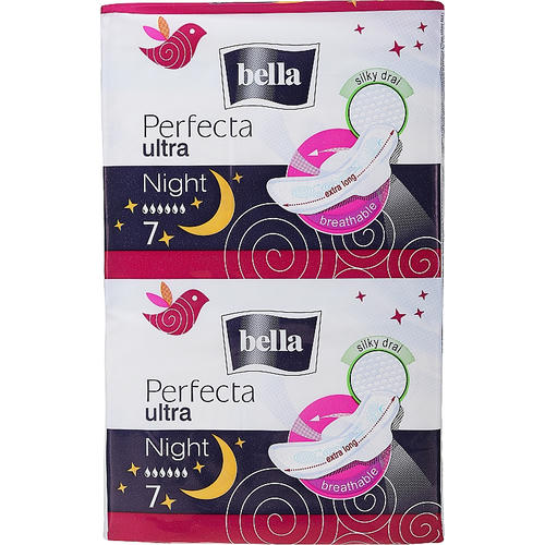 Bella, Прокладки ночные Perfecta Ultra Night Silky Drai, 7+7 шт
