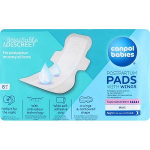 Canpol Babies Night Postpartum Pads, Гигиенические послеродовые ночныем прокладки, 8 шт