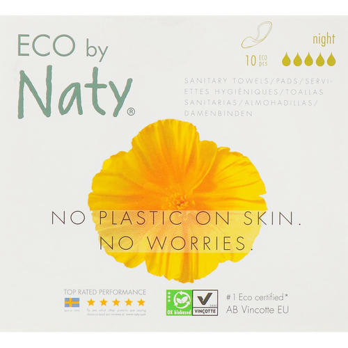 Naty, Гигиенические экопрокладки Night, 10 штук