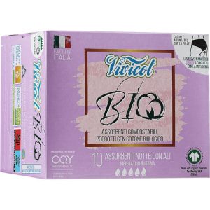 Vivicot Bio, Ночные прокладки с крылышками, 10 шт