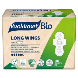 Vuokkoset BIO Long Wings, Гигиенические прокладки с крылышками, 10 шт.