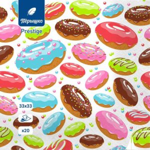 Салфетки Перышко Prestige Сладкие пончики 20 шт 3 слоя 33х33 см