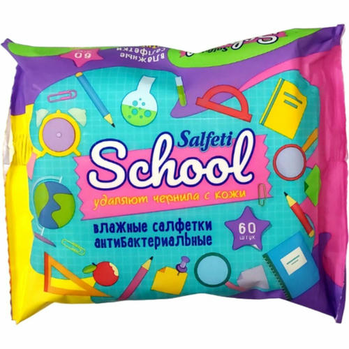 Салфетки влажные Salfeti School антибактериальные 60 шт для школьников