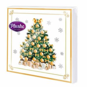 Салфетки бумажные Plushe Елка с золотыми шарами 18 шт 3 слоя 33х33 см