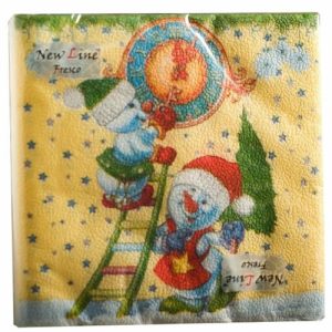 Салфетки бумажные New Line Fresco Снеговички-Часовички 20 шт 2 слоя 33х33 см