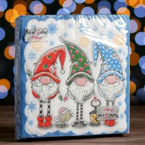 Салфетки бумажные New Line Fresco Новогодние гномы 20 шт 2 слоя 33х33 см