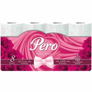 Туалетная бумага Pero 3 слоя 8 шт 16.3 м с втулкой белая