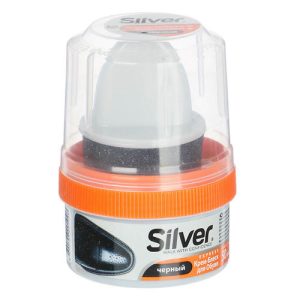 SILVER Крем-блеск для обуви, банка с губкой, 50мл, черный