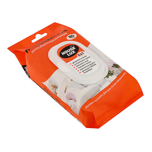 House Lux Салфетки влажные универсальные антибактериальные для уборки 6 в 1, 80 шт