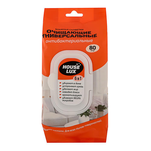 House Lux Салфетки влажные универсальные антибактериальные для уборки 6 в 1, 80 шт — изображение 2
