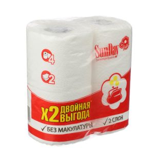 Туалетная бумага SunDay 2-х слойная белая, 4шт