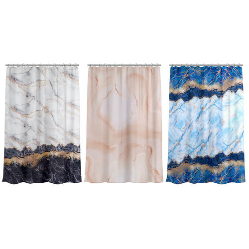 BY Шторка для ванной, полиэстер, 180x200см, 12 колец метал/бусины, Эквилиб, 3 цв. мрамор — изображение 2