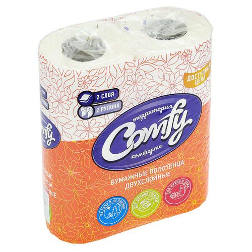 Полотенца бум. Comfy 2-сл 2 рул "Доступная цена" 14м 60л