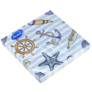 Салфетки бумажные 33х33см "Лилия", 2-х слойные, 20 штук в упаковке, Морская прогулка