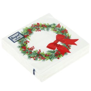 Салфетки бумажные Bouquet de Luxe 24х24 3 слоя 25л "Венок с бантиком"