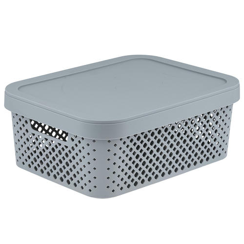 Stockholm Корзина для хранения пластмассовая 10л, 36х27,5х13,9см, с крышкой, серый шторм