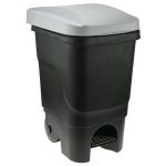 Бак из полипропилена 60л, 39х50х69см, с крышкой, с педалью, на колесах, серый