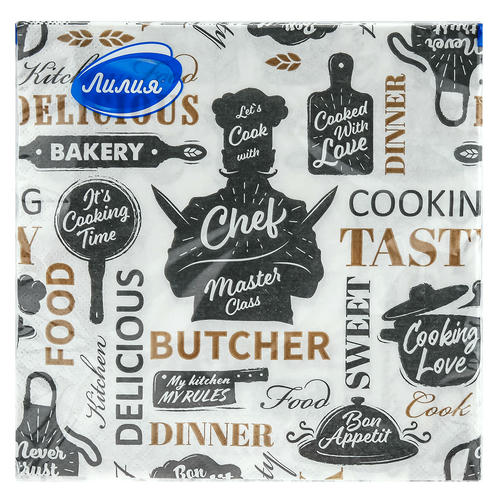 Салфетки бумажные 33х33см "Лилия", 2-х слойные, 20 штук в упаковке, "Шеф" — изображение 2