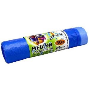 Мешки для мусора с завязками "Идеал" 30л, 20шт в рулоне, 51х60см, 15 мкм, голубой