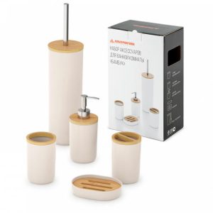Набор аксессуаров д/ванной комнаты "Бамбук" 16х10,5х26,5см 5 пр бежевый