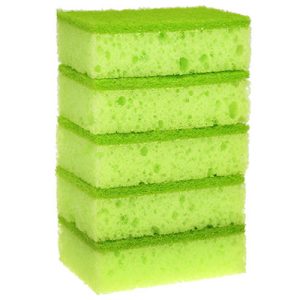 Губка для посуды "Коломбина" 10х7х3см, поролон, абразивная фибра, арома - яблоко, набор 5шт