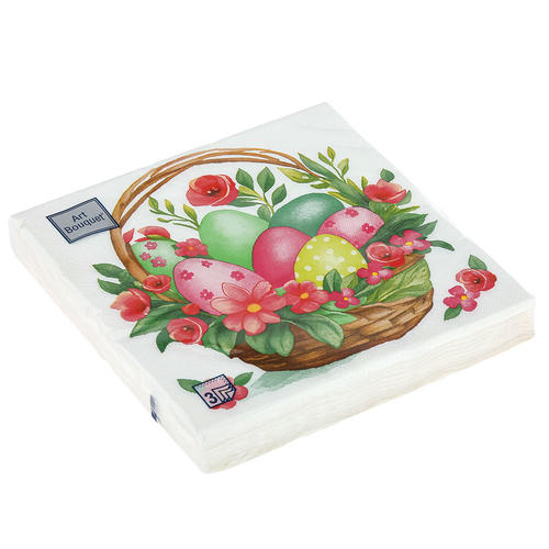 Салфетки бумажные декоративные 33*33 3сл 20л Art Bouquet "Пасхальная корзина с цветами"
