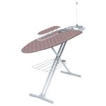Гладильная доска "Ника 9" тефлон/металл 122х40см с ракушками пудровый полка д/белья с/роз с рукавом моноблок