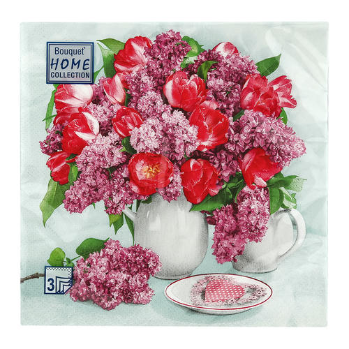 Салфетки бумажные декоративные 33*33, 3сл, 20шт Bouquet Home Collection Classic "Натюрморт с цветами" — изображение 2