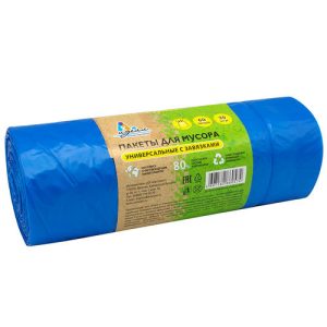 Мешки для мусора с завязками "Идеал" 60л, 30шт в рулоне, 60х70см, 13 мкм, голубой