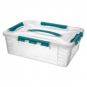 Ящик для хранения универсальный с замками и ручкой "Grand Box" 390х290х124мм 10л (голубой) пластик Econova