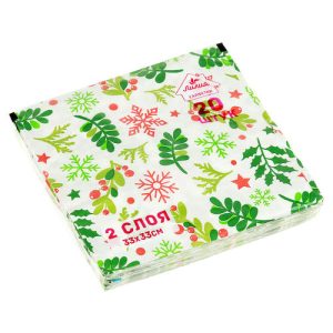 Салфетки бумажные 33х33см "Лилия", 2-х слойные, 20 штук в упаковке, Зимняя ягода