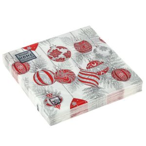 Салфетки 33х33, 3слоя, 20л, Bouquet Home Collection Classic, "Красные игрушки на серебре"