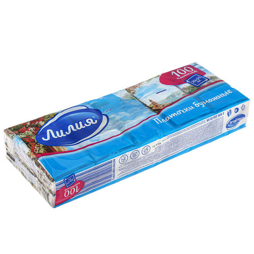 Платочки бумажные универсальные "Лилия Лето" 2-х слойные, 10 листов, набор 10шт, белый