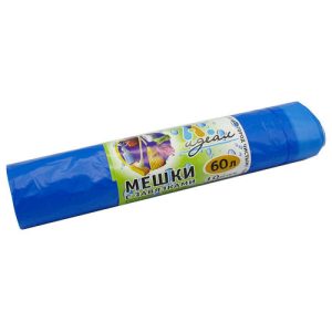 Мешки для мусора с завязками "Идеал" 60л, 10шт в рулоне, 60х70см, 23 мкм, голубой