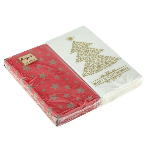 Салфетки 33х33, 2 слоя, 20л, Bouquet Original de Luxe, "Золотая ель на белом MIX с красным"