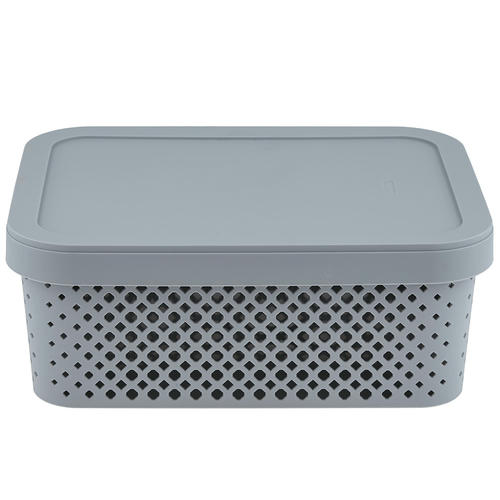 Stockholm Корзина для хранения пластмассовая 10л, 36х27,5х13,9см, с крышкой, серый шторм — изображение 2