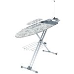 Гладильная доска "Ника 9" тефлон/металл 122х40см с серыми цветами с полкой д/белья с/роз с рукавом моноблок