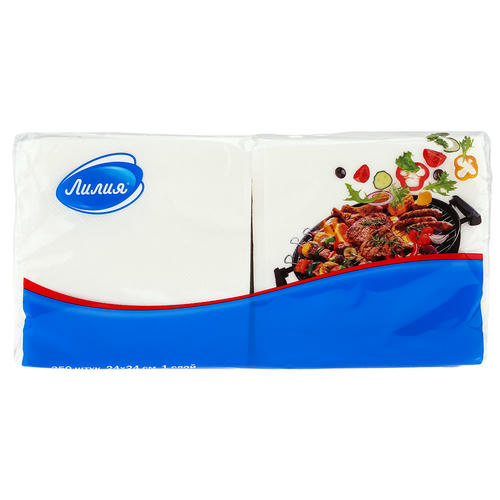 Салфетки бумажные 24х24см "Лилия", 1 слойные, 250 штук в упаковке, "Барбекю", белый — изображение 2