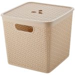 Корзина для хранения Keeplex Rattan со съемной крышкой 21л квадратная 30х30х28см морской песок