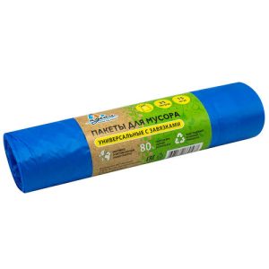 Мешки для мусора с завязками "Идеал" 35л, 15шт в рулоне, 50х60см, 12 мкм, голубой