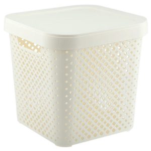 Stockholm Корзина для хранения пластмассовая 20л, 31х31х30см, с крышкой, молочный туман
